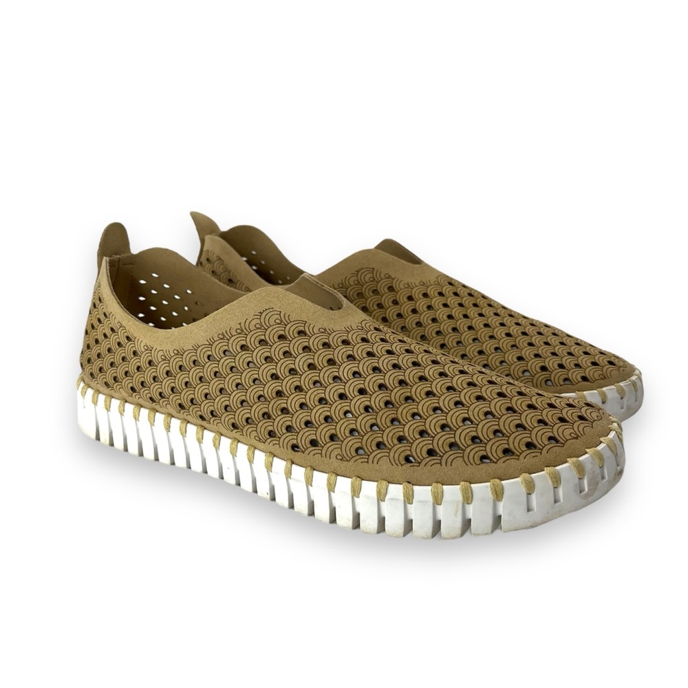 Ilse Jacobsen Tulip 139 Tan Laser-Cut Perforated Slip-On Sneaker Shoe 9 US 39 EU